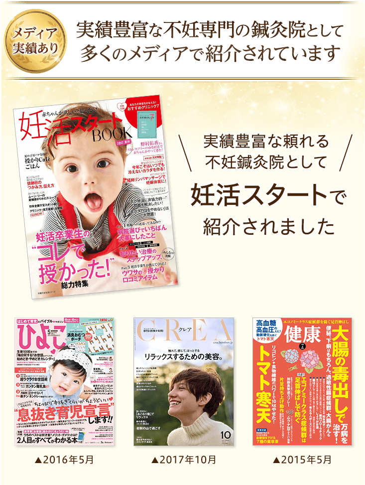 実績豊富な不妊専門の鍼灸院として多くのメディアで紹介されています