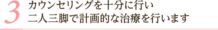 カウンセリングを十分に行い二人三脚で計画的な治療を行います